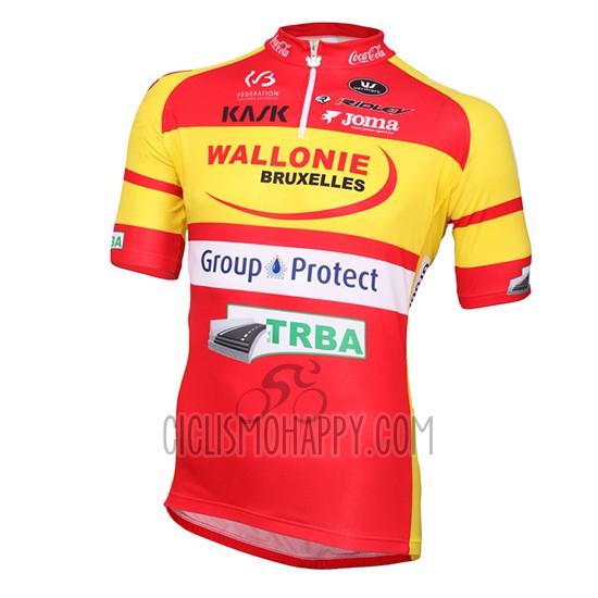 Wallonie Bruxelles Cycling Jersey Bib Short 2016 Men Short Sleeve Yellow and Red